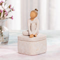 Willow Tree The Dancer Keepsake Box, 3.0"w x 3.25”d hand-painted resin box with 2.25”h figure of seated dancer in cream leotard affixed to lid