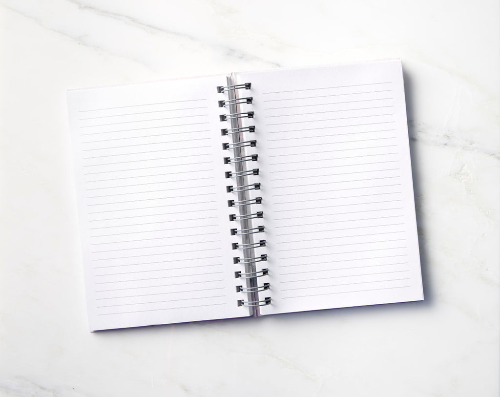 Inside view: inside spread of notebook, showing lined text-weight pages